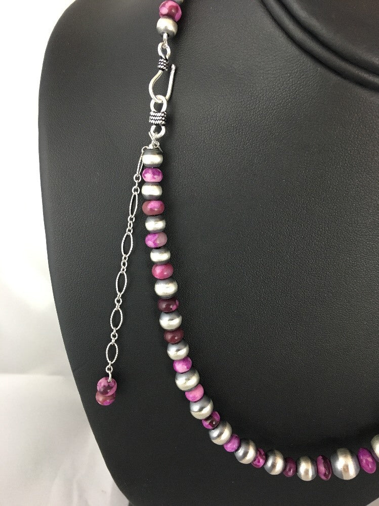 Graduated Purple Stone Sterling Silver Necklace Unisex 19" Rare