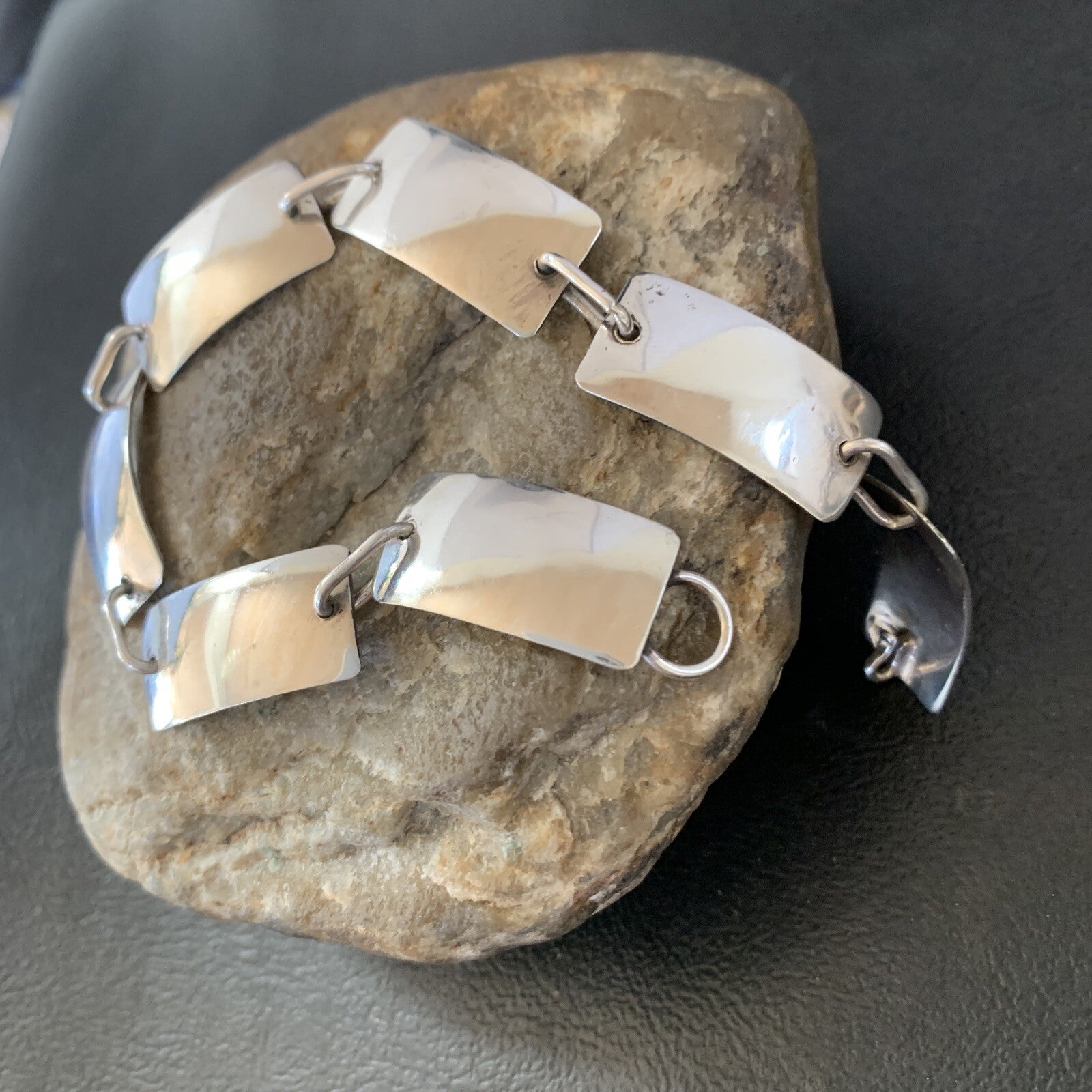 Native American Navajo All Sterling Silver Link Bracelet 8.25" 10763