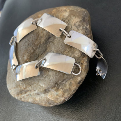 Native American Navajo All Sterling Silver Link Bracelet 8.25" 10763