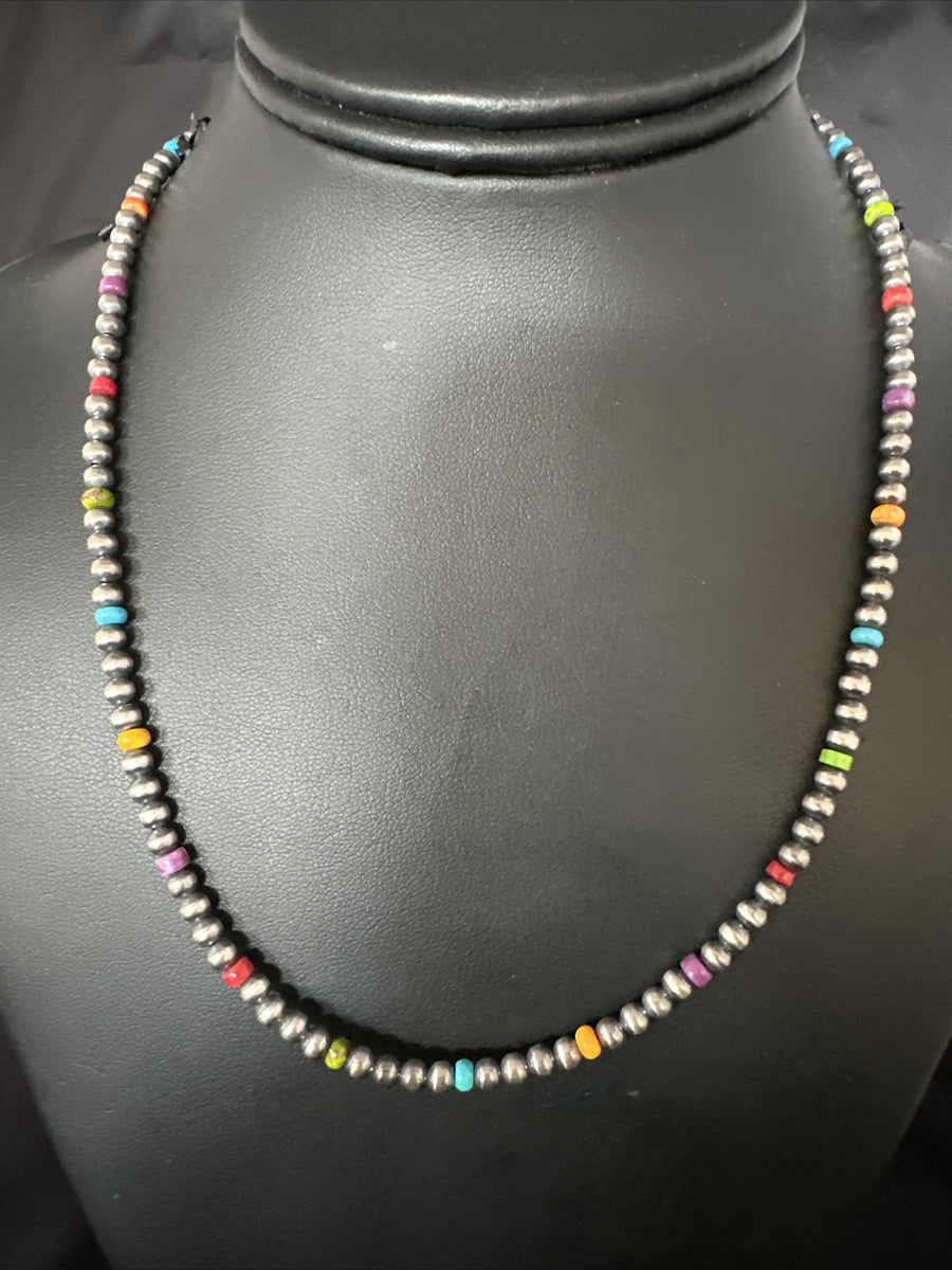 Multicolor 4mm Sterling Silver Navajo Pearls 18"  Necklace 94318