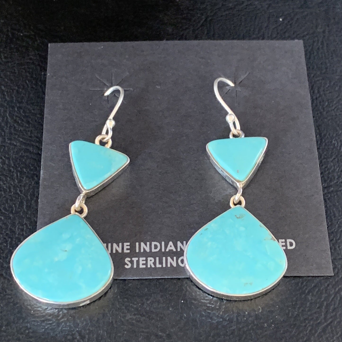 Kingman Turquoise Navajo Sterling Silver Dangle Earrings 1.5" 14011