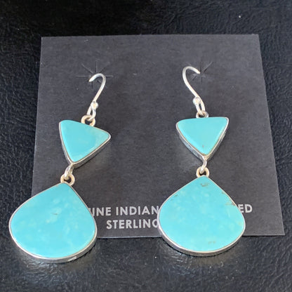 Kingman Turquoise Navajo Sterling Silver Dangle Earrings 1.5" 14011