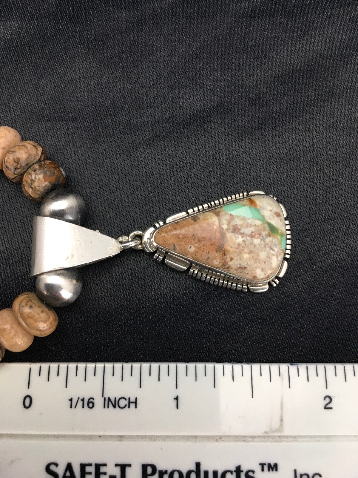 Green Turquoise & Picture Jasper Navajo Sterling Silver Necklace 02611