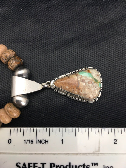 Green Turquoise & Picture Jasper Navajo Sterling Silver Necklace 02611