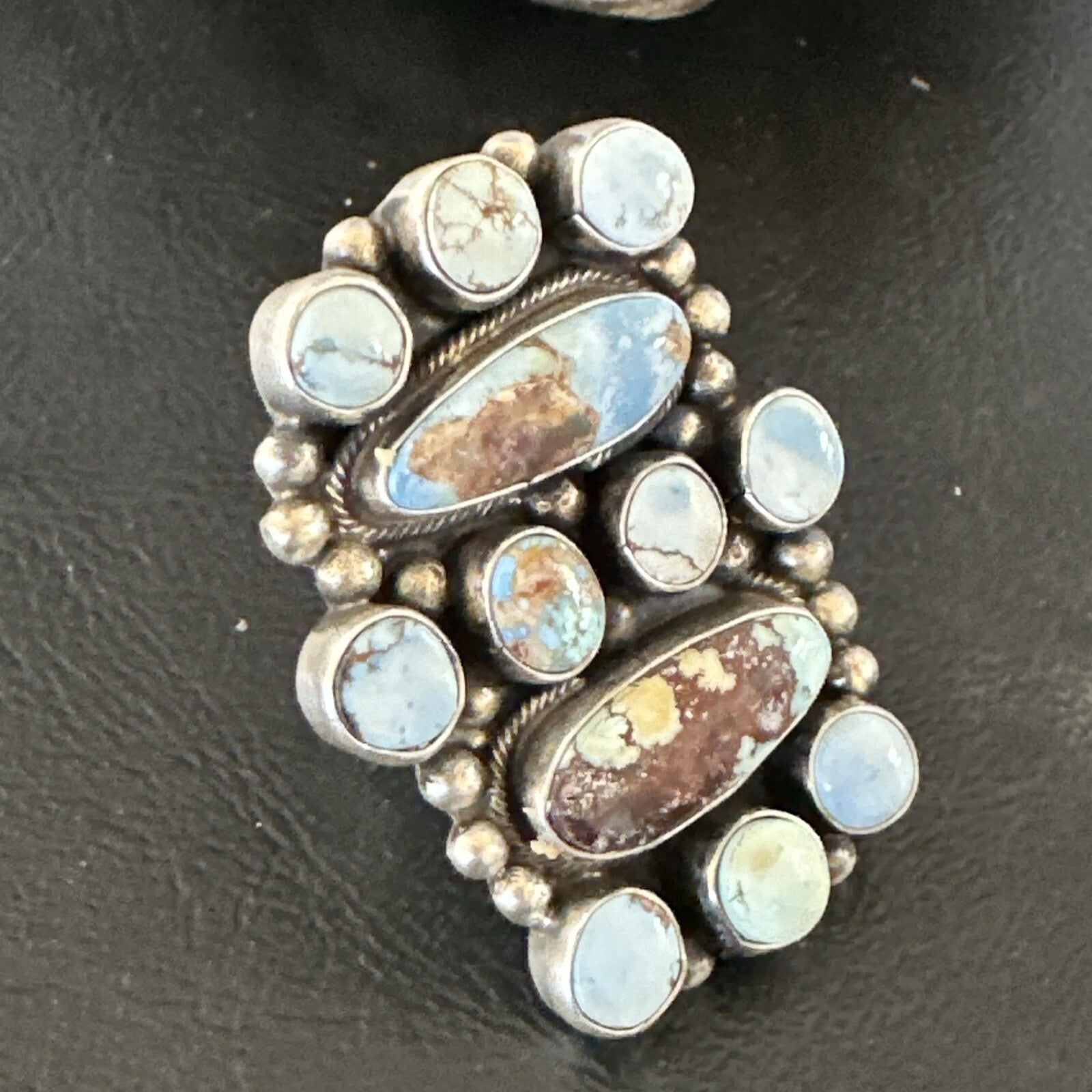 Womens Golden Hills Turquoise Navajo Sterling Silver Cluster Ring Sz 8 17774