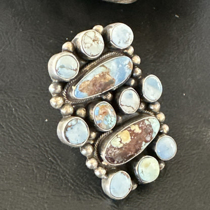 Womens Golden Hills Turquoise Navajo Sterling Silver Cluster Ring Sz 8 17774