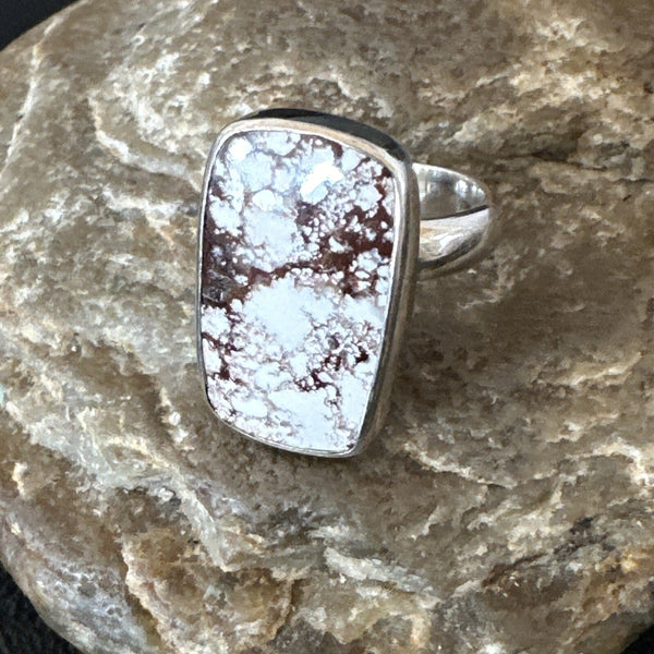 Men's Women's Wild Horse Turquoise Navajo Ring Sz 7 | Sterling Silver | Authentic Native American Handmade | 17345
