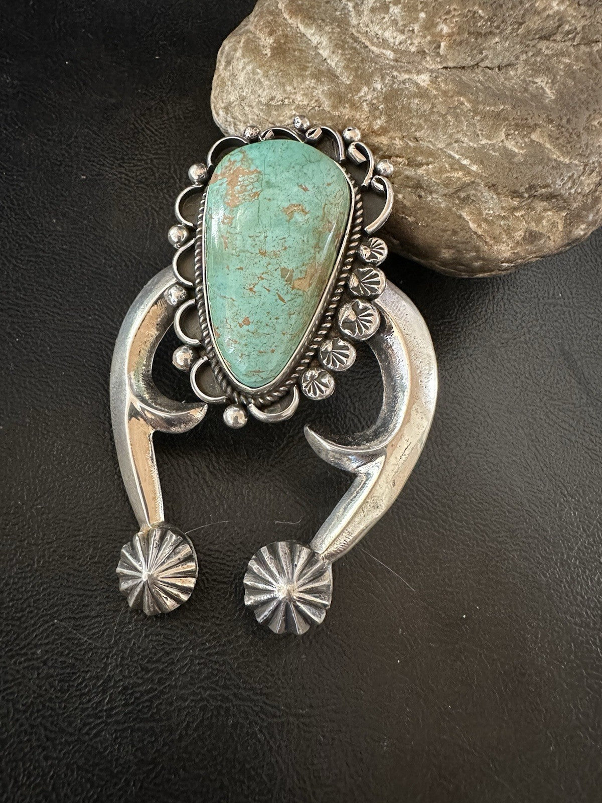 XXL Men Women Green Royston Turquoise Naja Sterling Silver Pendant Navajo 19528
