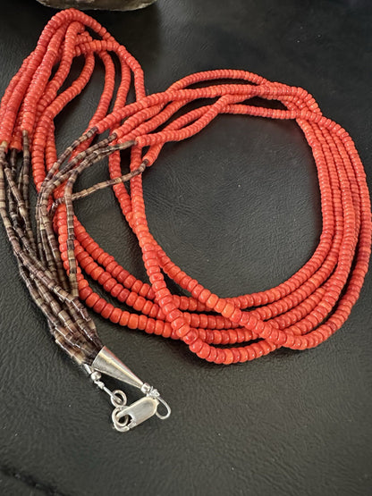 Red Spiny Stabilized 5 Strand Bead Heishi Shell 28” 19396