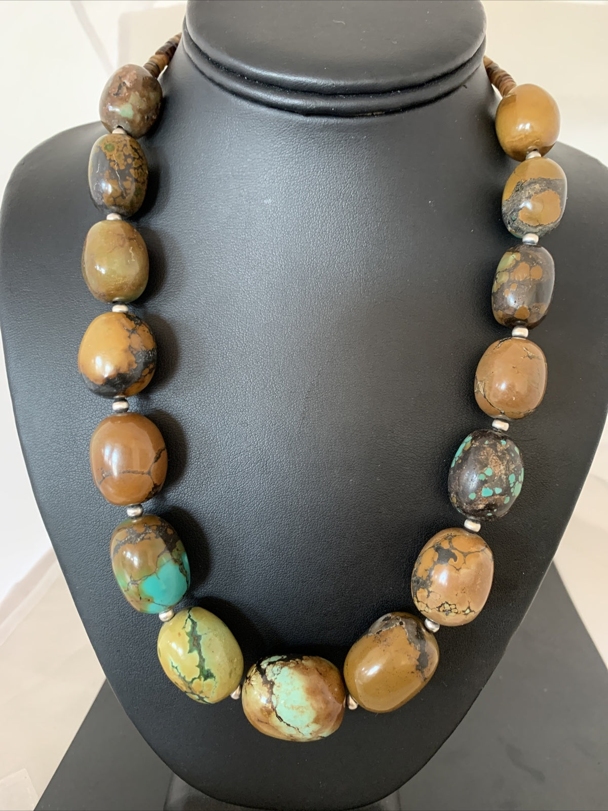 Green Chunky Turquoise Graduated Navajo Sterling Silver Necklace 20" 02113