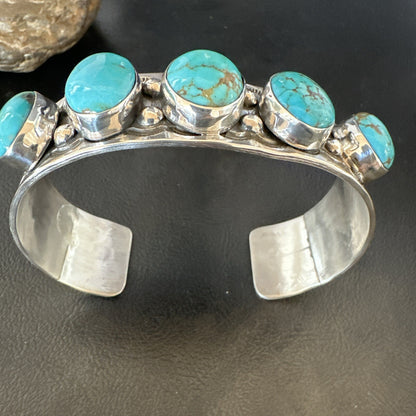 XL Blue Kingman Turquoise 5 Stone Navajo Sterling Silver Cuff Bracelet 18021