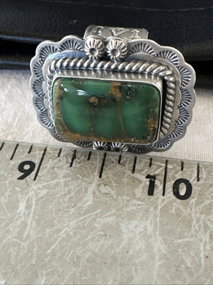 Navajo Sterling Silver Green Royston Turquoise Ring Size 8.5 19618