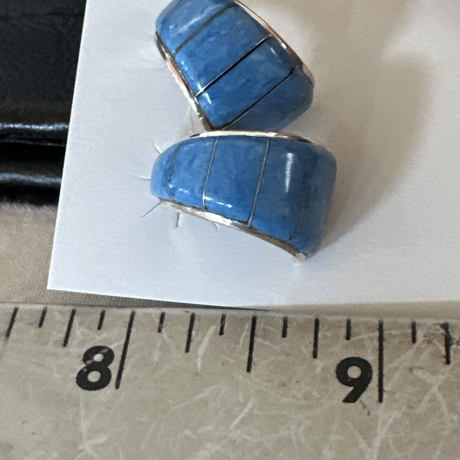 Southwestern Sterling Silver Blue  Denim Lapis Stud Inlay Earrings 1” 19268