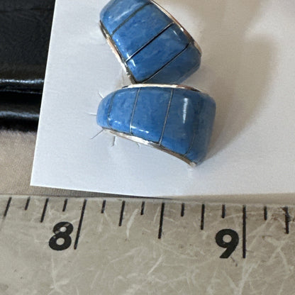 Southwestern Sterling Silver Blue  Denim Lapis Stud Inlay Earrings 1” 19268