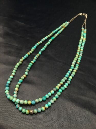 Navajo Blue Turquoise Necklace 2 Strand Sterling Silver 8960