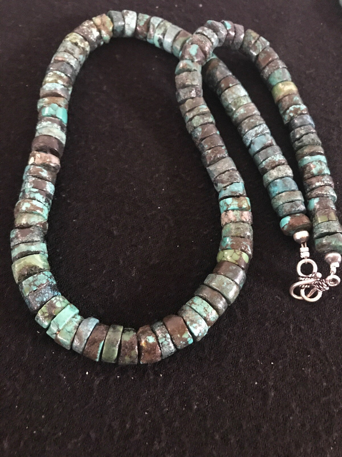 Southwestern Turquoise Heishi Sterling Silver Bead Necklace 10mm 20” 8505