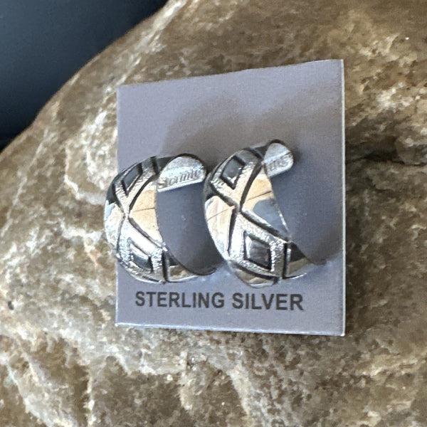 Children Girls Navajo Stamped Handmade Earrings 0.25" | Sterling Silver | Authentic Native American Handmade | 18635