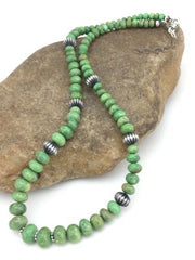 Authentic Navajo Green Kingman Turquoise Necklace 20" | Sterling Silver | Authentic Native American Handmade | 1290