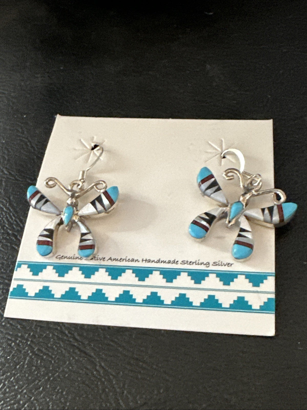 Butterfly Multicolor Turquoise MOP Inlay Sterling Silver Earrings 19815