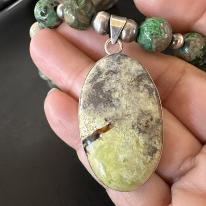 Green Gaspeite Pendant 10mm Turquoise Navajo Sterling Silver Necklace 20" 19679
