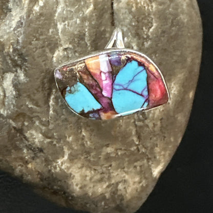 Blue Turquoise Spiny Oyster Southwestern Sterling Silver Ring Size 8 18441