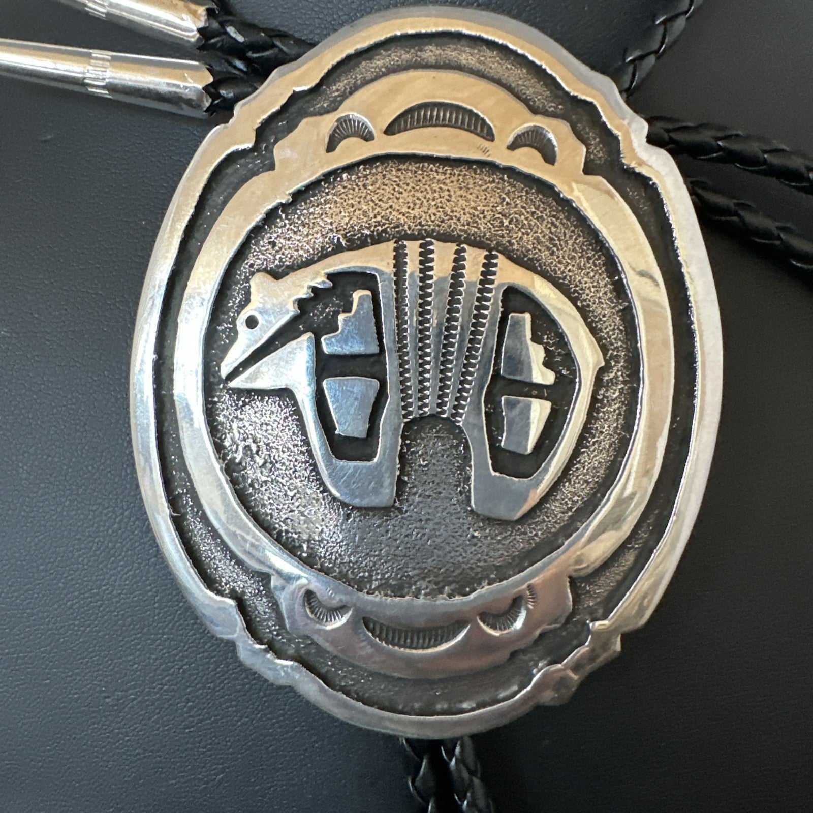 XL Mens Stamped Cutout Bear Navajo Sterling Silver Bolo Tie BK 19120