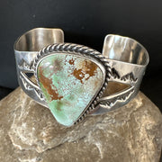 Navajo Green Royston TURQUOISE Stamped Cuff Bracelet | Sterling Silver | Authentic Native American Handmade | 18874