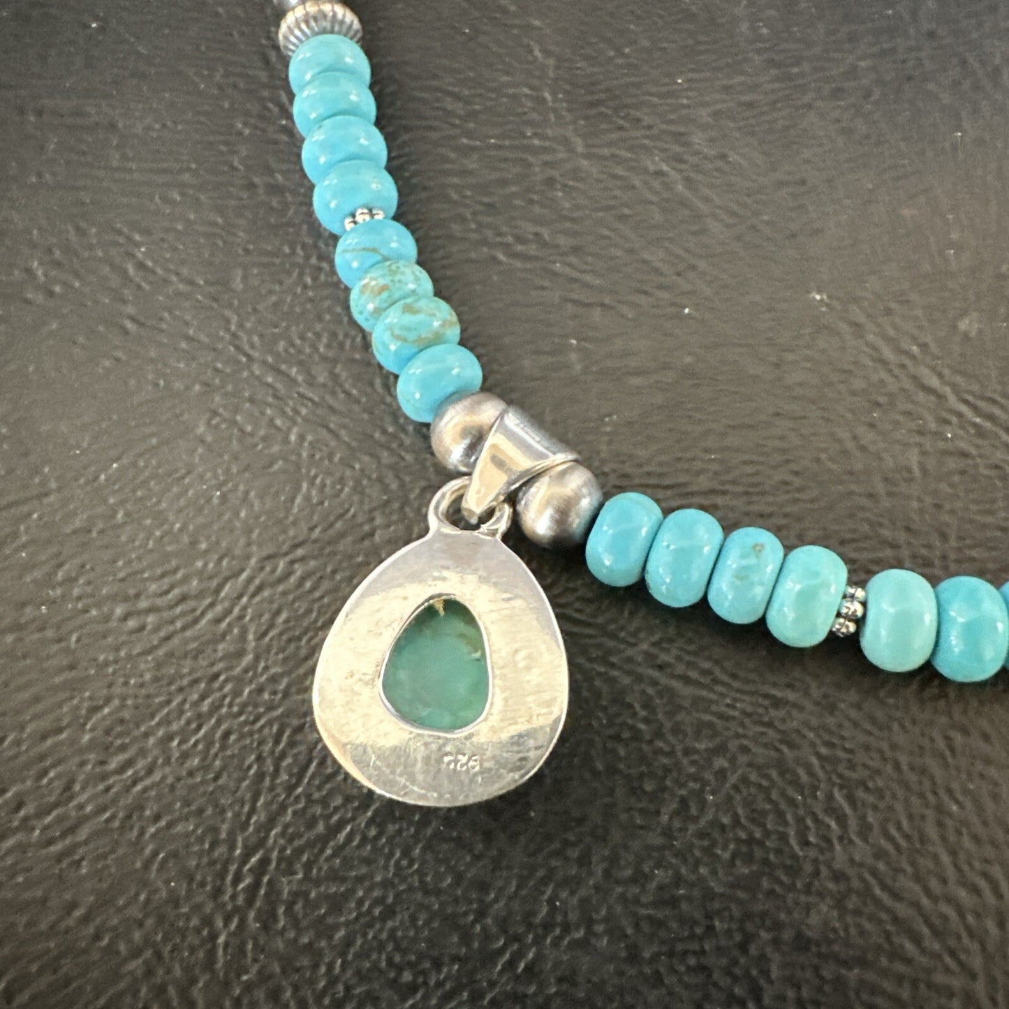 Mens Blue Kingman Turquoise Pendant Navajo Sterling Silver Necklace 21" 17904