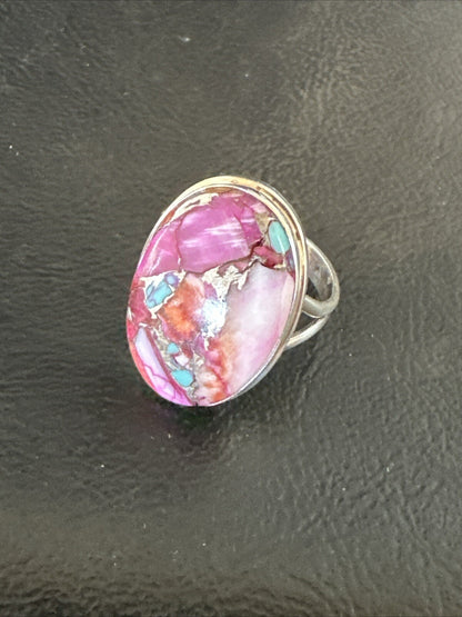Blue Turquoise Purple Spiny Oyster Navajo Sterling Silver Ring Size 10 18203
