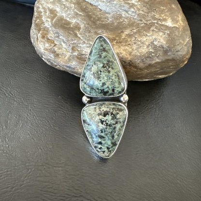 H Joe Womens Navajo Sterling Silver Green Turquoise Ring 2 Stone Size 7 19359