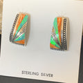 Navajo Blue Opal Oval Spiny Oyster Inlay Earrings | Sterling Silver | Authentic Native American Handmade | 12118
