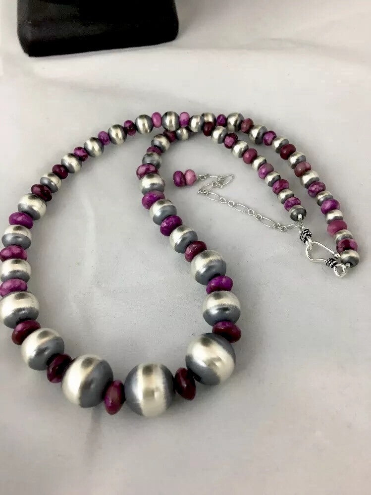 Graduated Purple Stone Sterling Silver Necklace Unisex 19" Rare