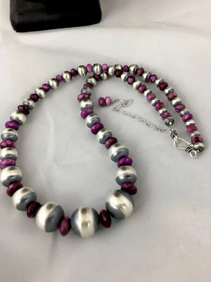 Graduated Purple Stone Sterling Silver Necklace Unisex 19" Rare