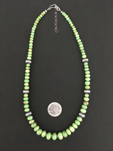 Authentic Navajo Green Kingman Turquoise Sterling Silver Necklace 20” 1290