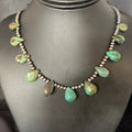 Green Turquoise Teardrop Beads Necklace 20" | Sterling Silver | Authentic Native American Handmade | 13431