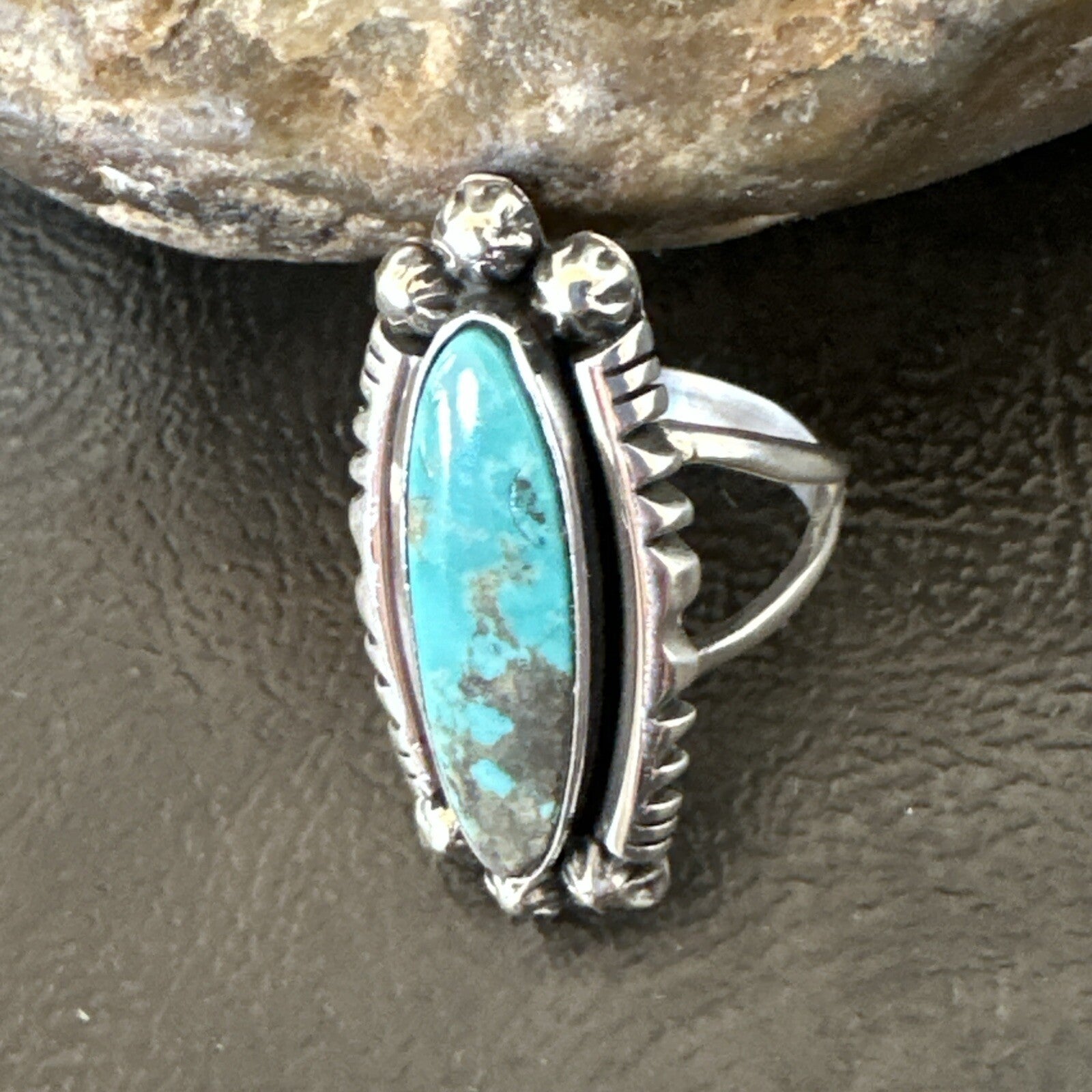 Blue Kingman Turquoise Native American Navajo Sterling Silver Ring Size 7 18630