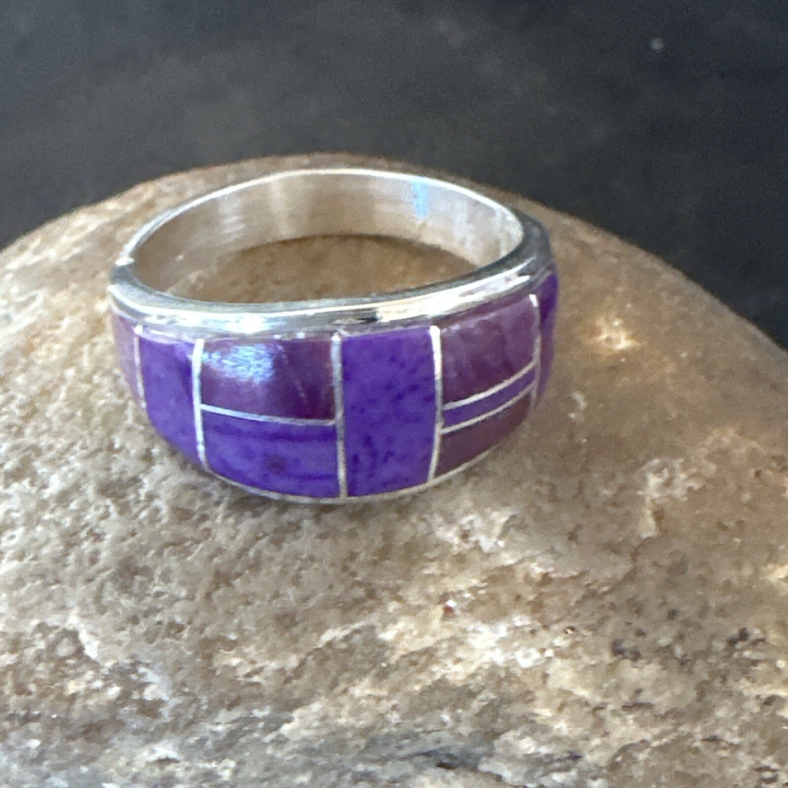 Native Womens  Purple Stone Navajo Sterling Silver Ring Set Sz 10 17778