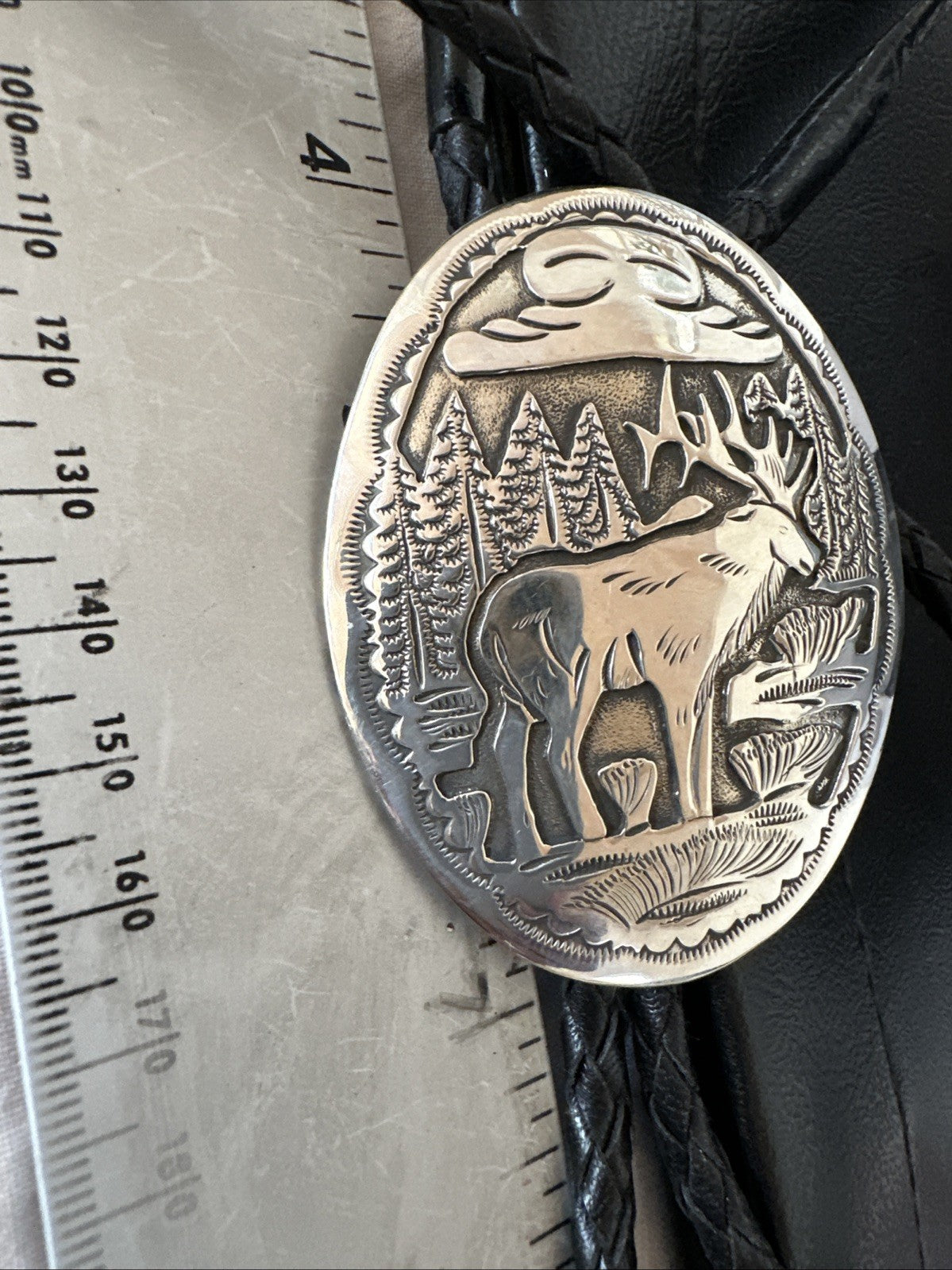 H Joe Mens Stamped Reindeer Navajo Sterling Silver Bolo Tie 19425