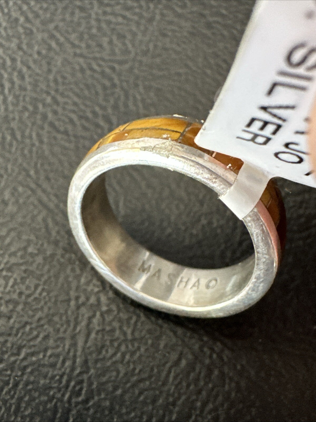Women Coffee Tigers Eye Navajo Sterling Silver Inlay Ring Size 6.5 18703