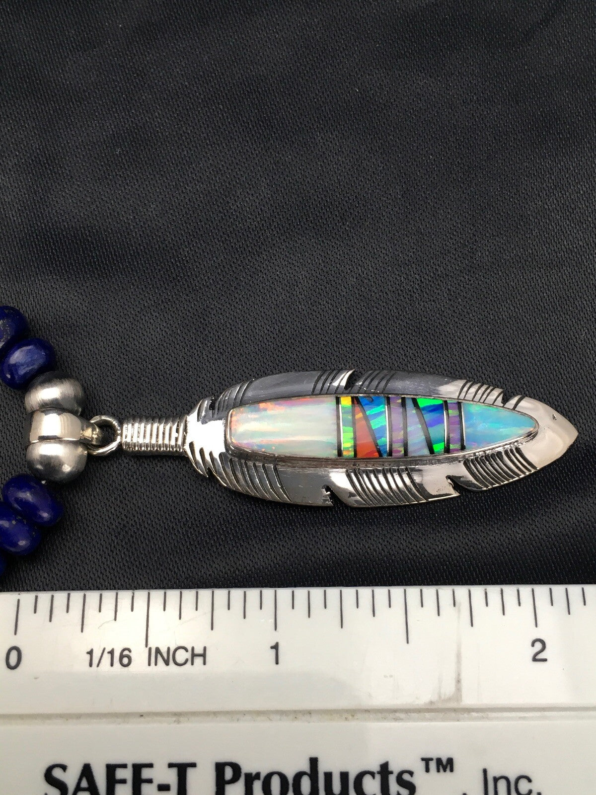 Opal Feather Multicolor Lapis Pendant Sterling Silver Necklace Earring Set 02771