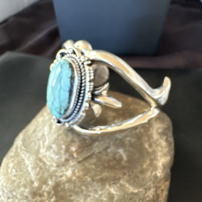 Yazzie Kingman Turquoise Navajo Sterling Silver Tufa Cast Cuff Bracelet 19690