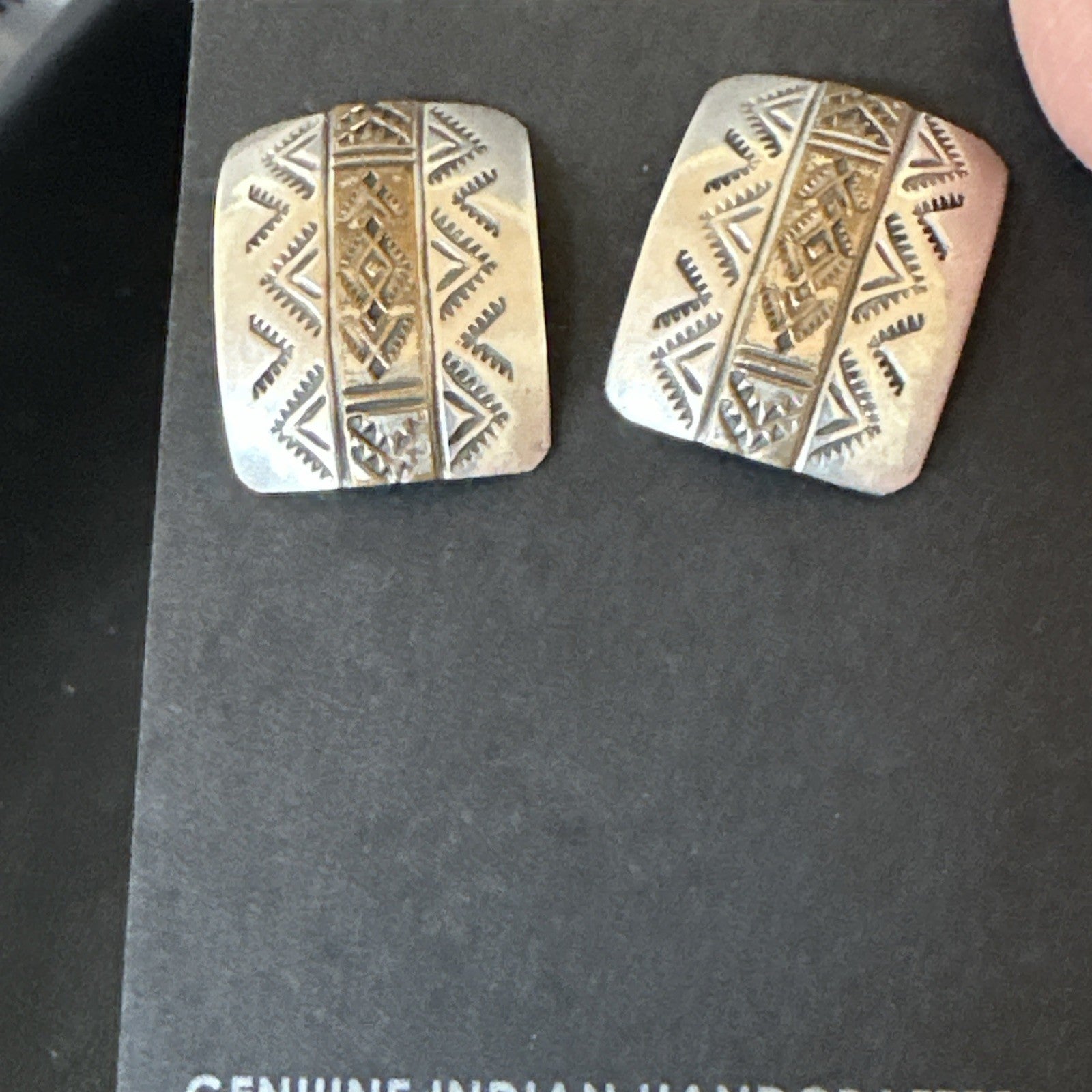 Old Pawn Navajo Stamped  12K Gold Sterling Silver Native American Earrings 19090