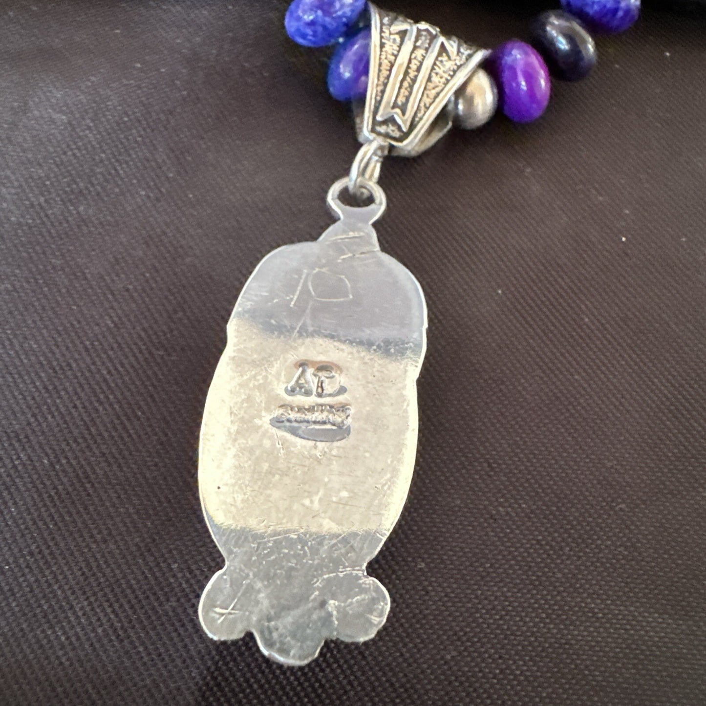 Purple Stone Pendant Navajo Pearls Sterling Silver Necklace 21” 18033