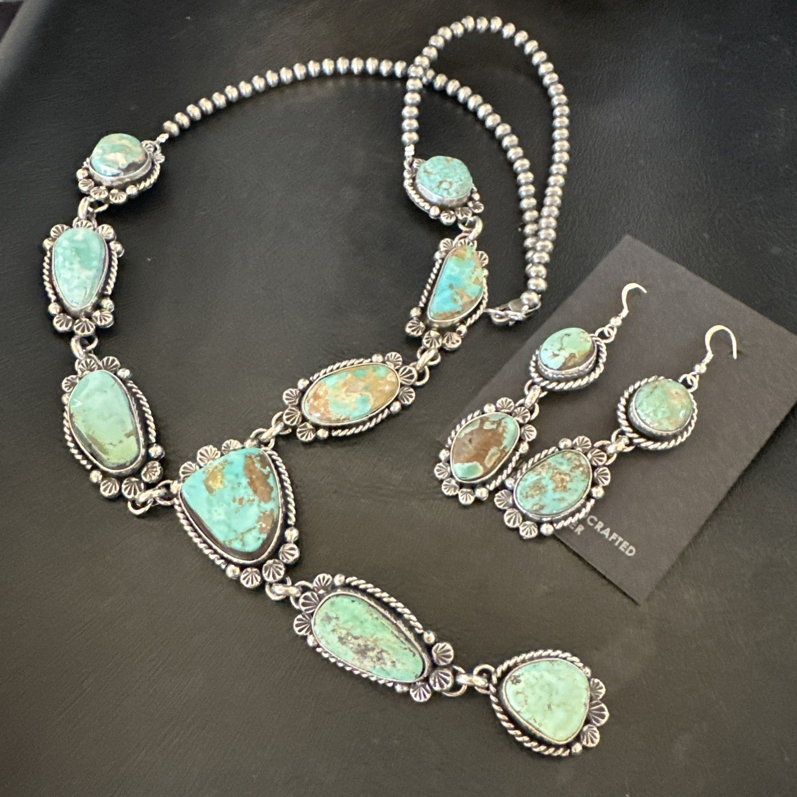 Sterling ROYSTON LARIAT Necklace 26” Women Navajo Turquoise Silver Earring 19598