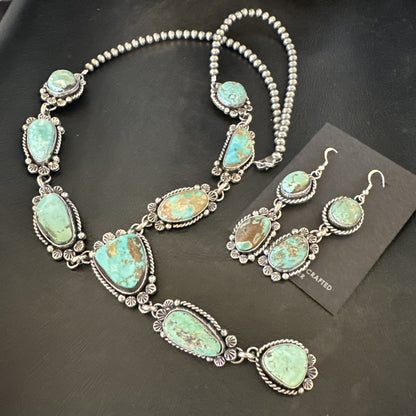 Sterling ROYSTON LARIAT Necklace 26” Women Navajo Turquoise Silver Earring 19598