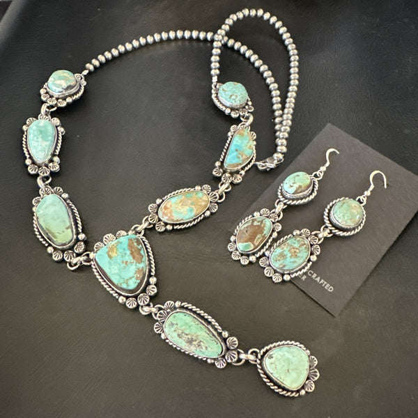 ROYSTON LARIAT Necklace 26"Women Navajo Turquoise Silver Earring | Sterling Silver | Authentic Native American Handmade | 19598