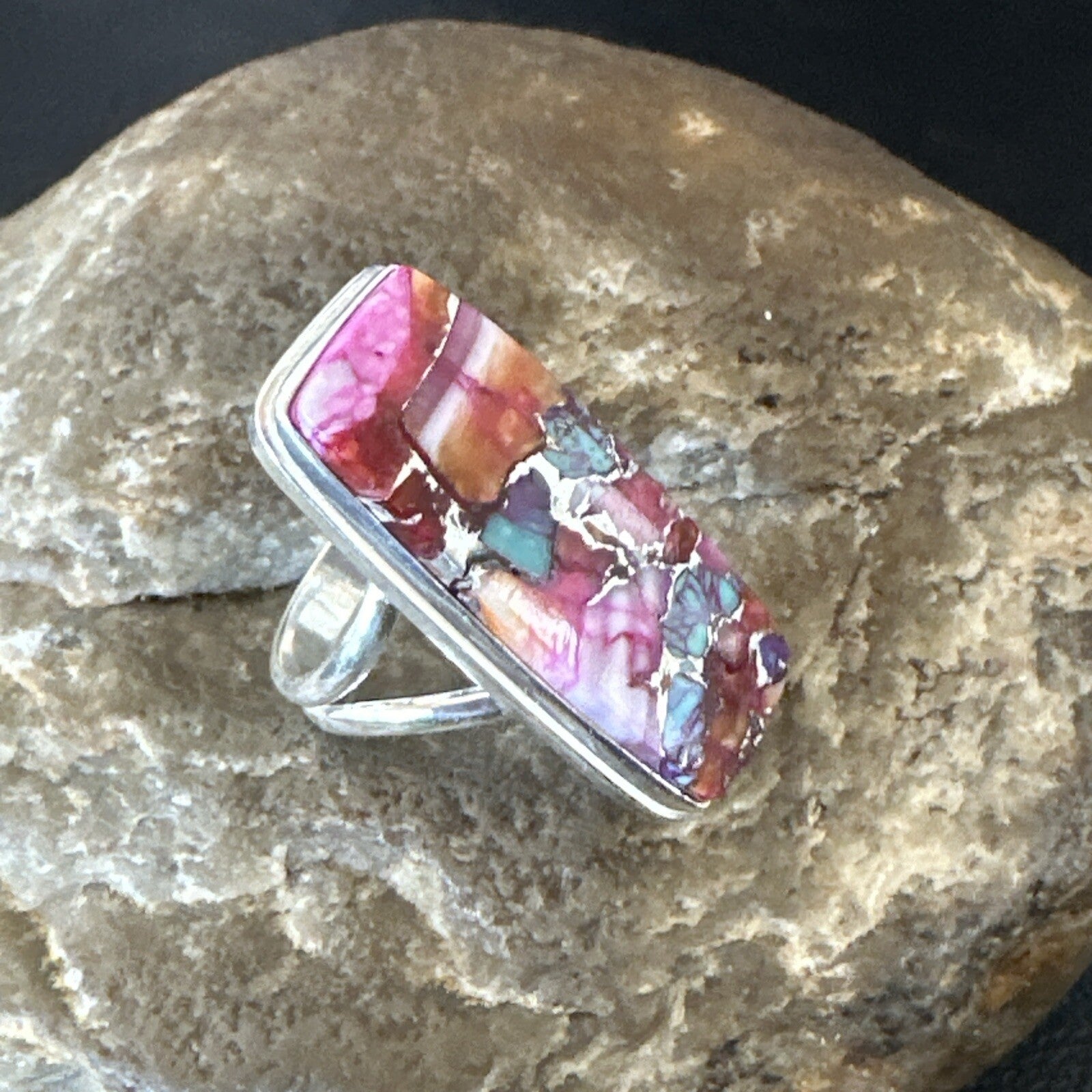 Blue Turquoise Spiny Oyster Navajo Sterling Silver Ring Size 5 18247
