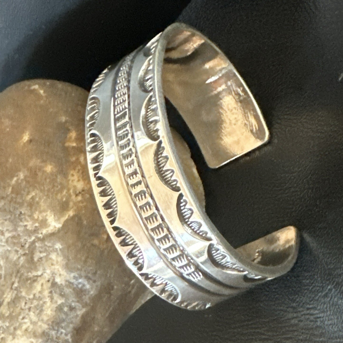 Stamped Cuff Bracelet Native American Navajo Sterling Silver 18042