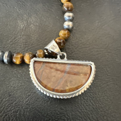 Coffee Tigers Eye Jasper Sterling Silver Pendant Necklace Southwestern 18290