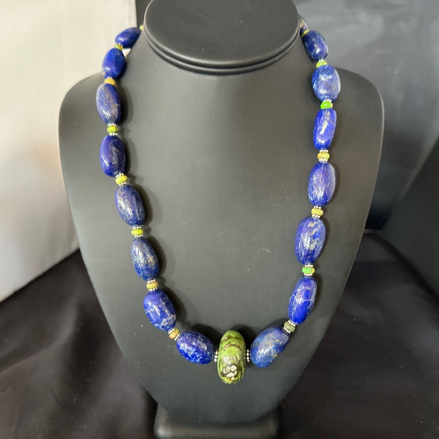 Green Turquoise Lapis Chunky Southwestern Sterling Silver Necklace 21” 19257